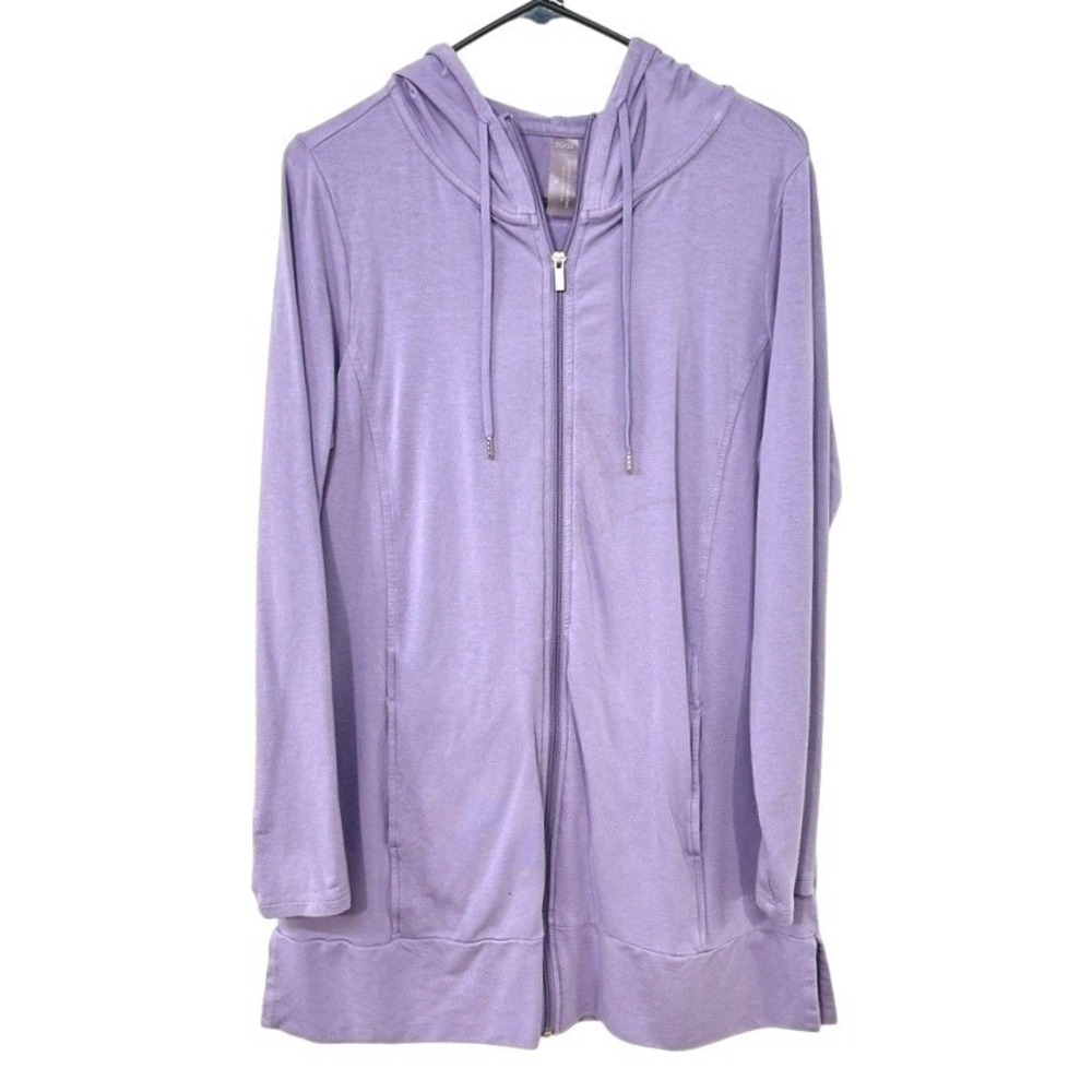 Longline Zip Hoodie S Purple Lightweight Athleisure Minimalist Lounge‎ Luxe Zuda